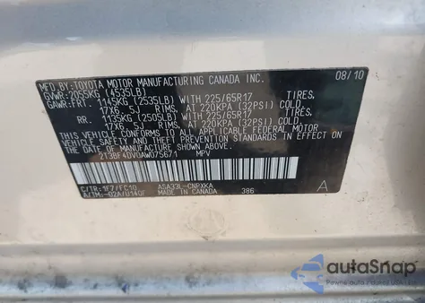 2010 Toyota Rav4 from USA, damaged, VIN 2T3BF4DV0AW075671
